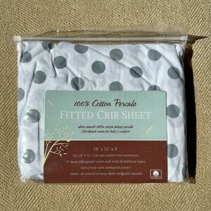 TL Care 100% Cotton Percale Fitted Crib Sheet 28” x 52” Polka Dot White Gray